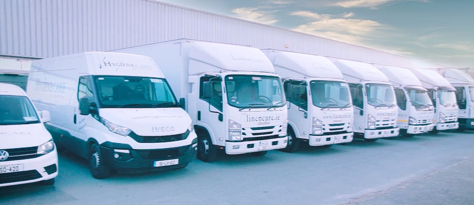 <p>Linencare's large fleet of new delivery trucks</p> 